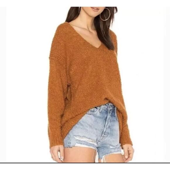Free People Lofty‎ V-Neck Sweater Women’s Size Medium Alpaca Blend Oversized - Picture 1 of 9
